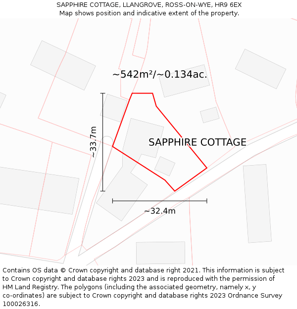 SAPPHIRE COTTAGE, LLANGROVE, ROSS-ON-WYE, HR9 6EX: Plot and title map