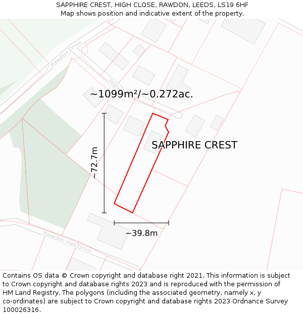 SAPPHIRE CREST, HIGH CLOSE, RAWDON, LEEDS, LS19 6HF: Plot and title map