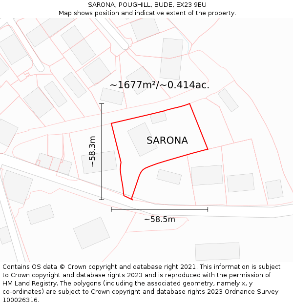 SARONA, POUGHILL, BUDE, EX23 9EU: Plot and title map
