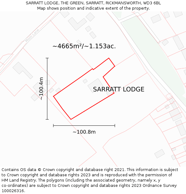 SARRATT LODGE, THE GREEN, SARRATT, RICKMANSWORTH, WD3 6BL: Plot and title map