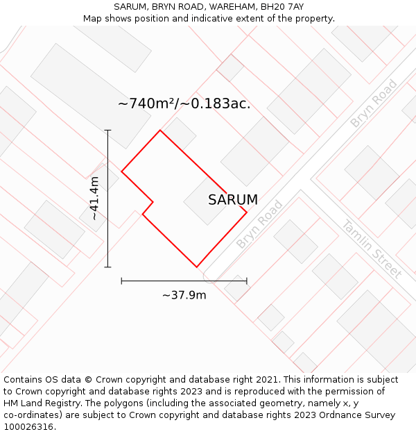 SARUM, BRYN ROAD, WAREHAM, BH20 7AY: Plot and title map
