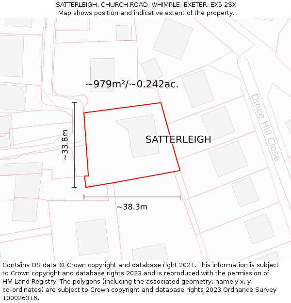SATTERLEIGH, CHURCH ROAD, WHIMPLE, EXETER, EX5 2SX: Plot and title map