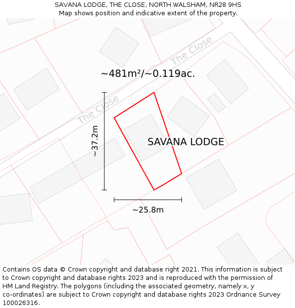 SAVANA LODGE, THE CLOSE, NORTH WALSHAM, NR28 9HS: Plot and title map