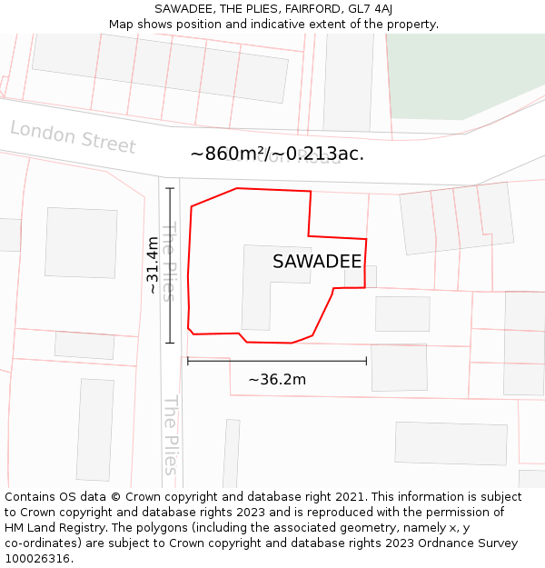 SAWADEE, THE PLIES, FAIRFORD, GL7 4AJ: Plot and title map