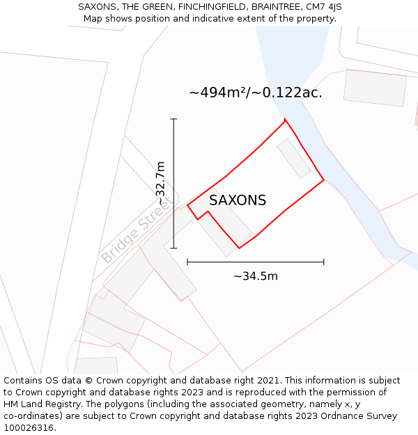 SAXONS, THE GREEN, FINCHINGFIELD, BRAINTREE, CM7 4JS: Plot and title map