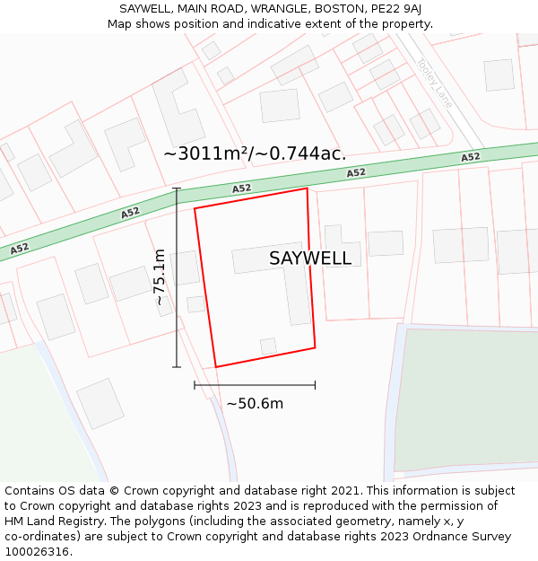 SAYWELL, MAIN ROAD, WRANGLE, BOSTON, PE22 9AJ: Plot and title map
