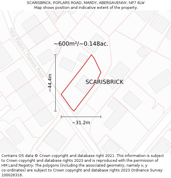 SCARISBRICK, POPLARS ROAD, MARDY, ABERGAVENNY, NP7 6LW: Plot and title map