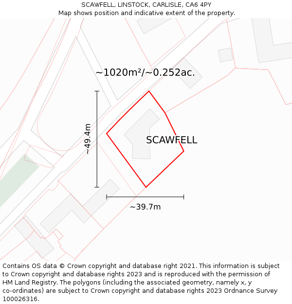 SCAWFELL, LINSTOCK, CARLISLE, CA6 4PY: Plot and title map