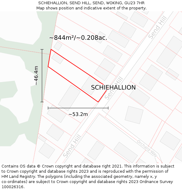 SCHIEHALLION, SEND HILL, SEND, WOKING, GU23 7HR: Plot and title map