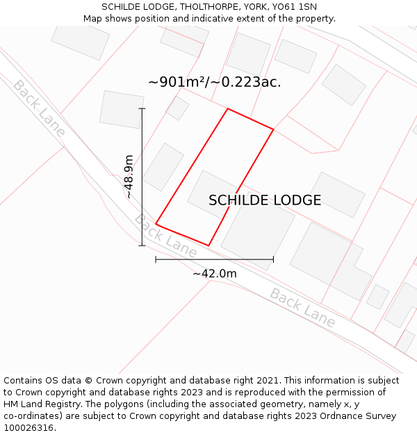 SCHILDE LODGE, THOLTHORPE, YORK, YO61 1SN: Plot and title map