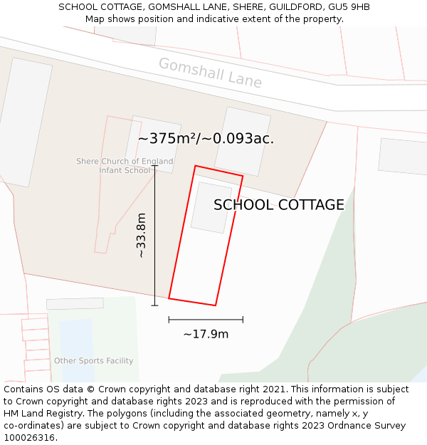 SCHOOL COTTAGE, GOMSHALL LANE, SHERE, GUILDFORD, GU5 9HB: Plot and title map