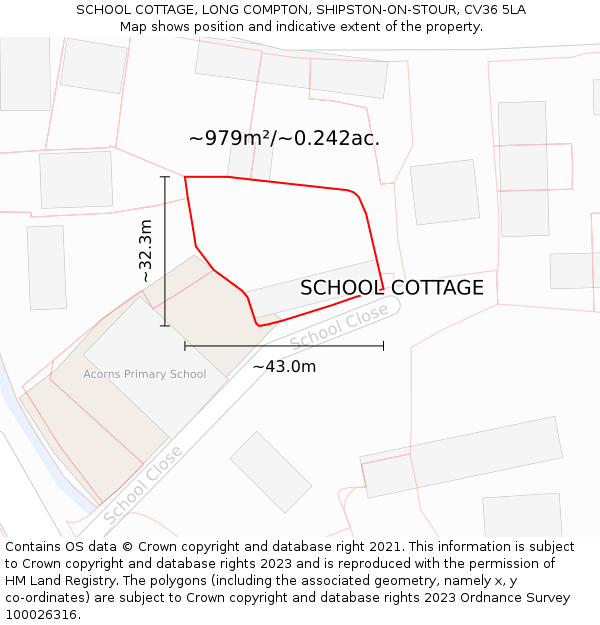 SCHOOL COTTAGE, LONG COMPTON, SHIPSTON-ON-STOUR, CV36 5LA: Plot and title map