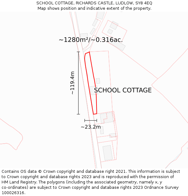 SCHOOL COTTAGE, RICHARDS CASTLE, LUDLOW, SY8 4EQ: Plot and title map