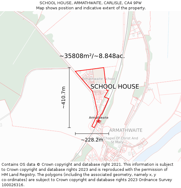 SCHOOL HOUSE, ARMATHWAITE, CARLISLE, CA4 9PW: Plot and title map
