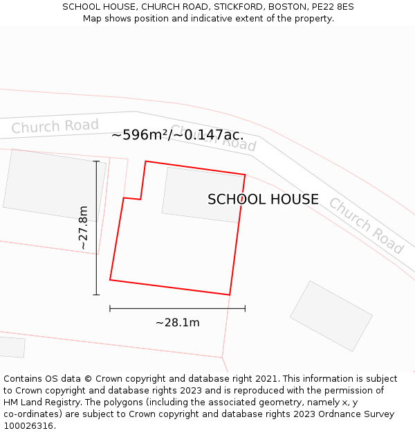 SCHOOL HOUSE, CHURCH ROAD, STICKFORD, BOSTON, PE22 8ES: Plot and title map