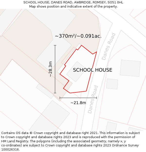 SCHOOL HOUSE, DANES ROAD, AWBRIDGE, ROMSEY, SO51 0HL: Plot and title map
