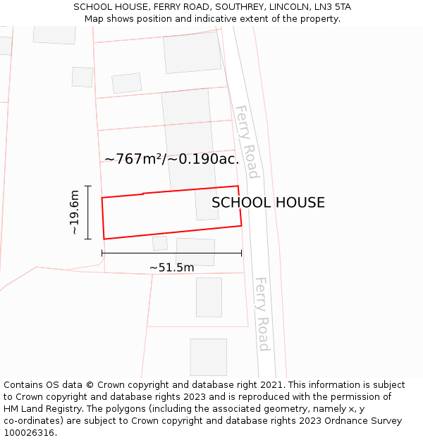 SCHOOL HOUSE, FERRY ROAD, SOUTHREY, LINCOLN, LN3 5TA: Plot and title map
