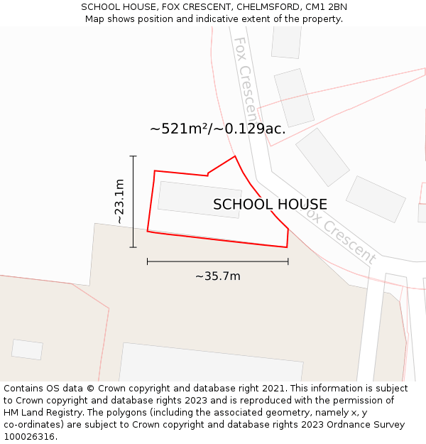 SCHOOL HOUSE, FOX CRESCENT, CHELMSFORD, CM1 2BN: Plot and title map