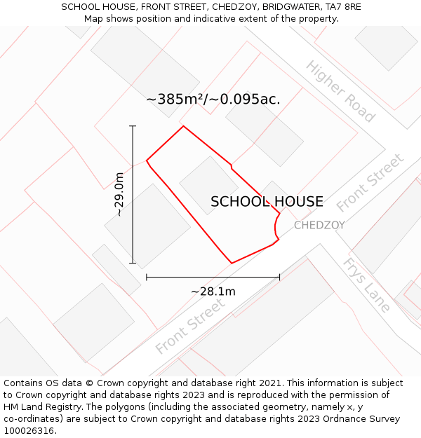 SCHOOL HOUSE, FRONT STREET, CHEDZOY, BRIDGWATER, TA7 8RE: Plot and title map