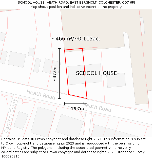 SCHOOL HOUSE, HEATH ROAD, EAST BERGHOLT, COLCHESTER, CO7 6RJ: Plot and title map