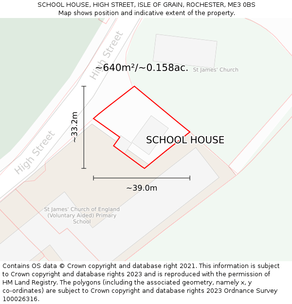 SCHOOL HOUSE, HIGH STREET, ISLE OF GRAIN, ROCHESTER, ME3 0BS: Plot and title map