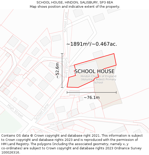 SCHOOL HOUSE, HINDON, SALISBURY, SP3 6EA: Plot and title map