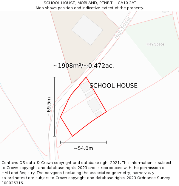 SCHOOL HOUSE, MORLAND, PENRITH, CA10 3AT: Plot and title map