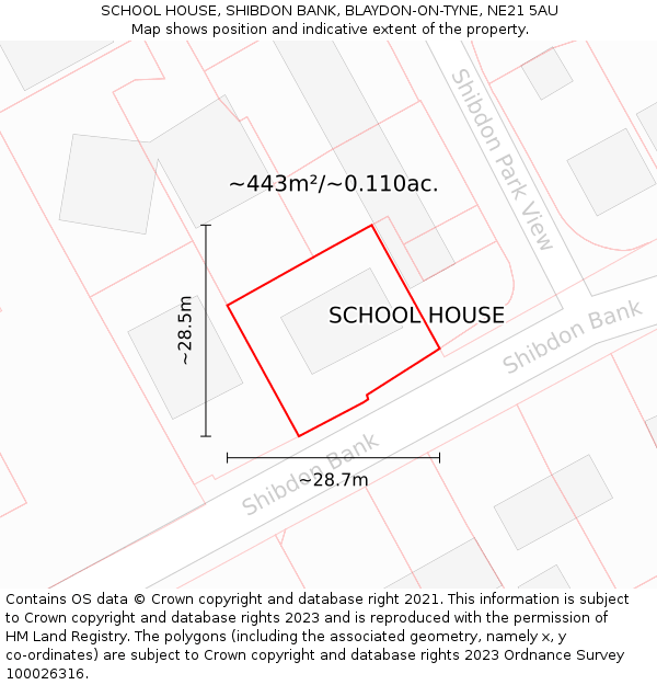 SCHOOL HOUSE, SHIBDON BANK, BLAYDON-ON-TYNE, NE21 5AU: Plot and title map