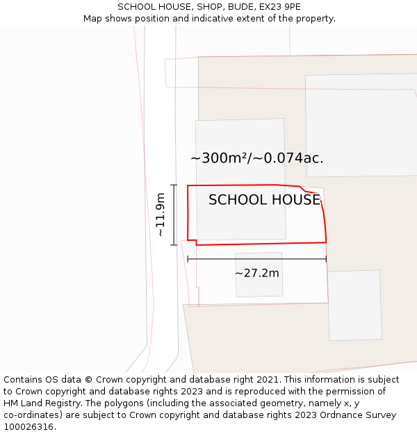 SCHOOL HOUSE, SHOP, BUDE, EX23 9PE: Plot and title map