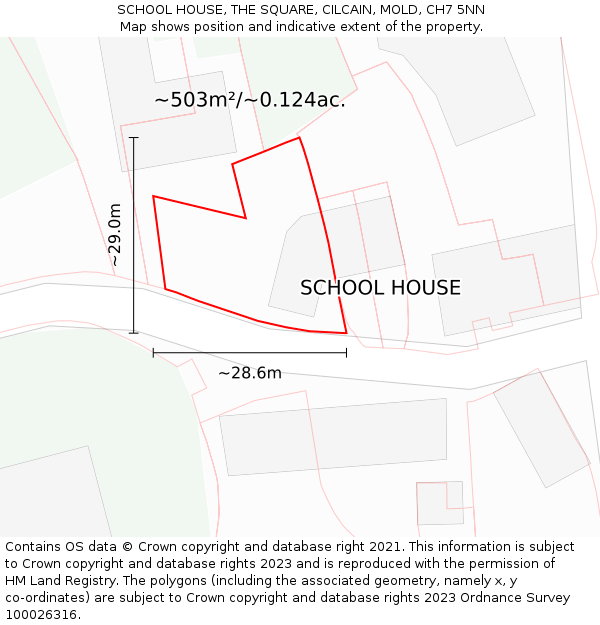 SCHOOL HOUSE, THE SQUARE, CILCAIN, MOLD, CH7 5NN: Plot and title map