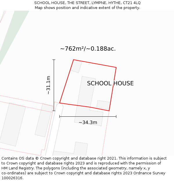 SCHOOL HOUSE, THE STREET, LYMPNE, HYTHE, CT21 4LQ: Plot and title map