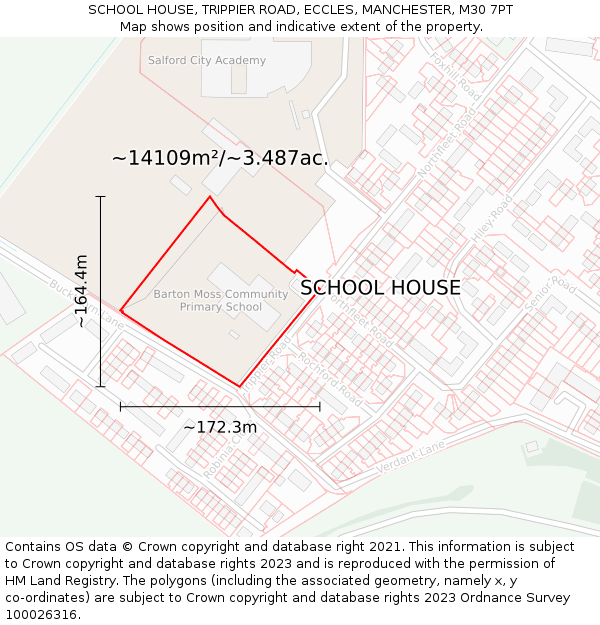 SCHOOL HOUSE, TRIPPIER ROAD, ECCLES, MANCHESTER, M30 7PT: Plot and title map