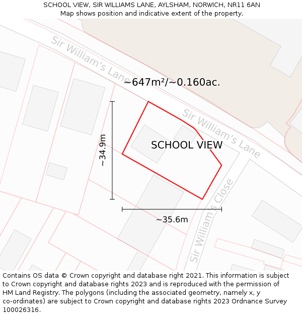 SCHOOL VIEW, SIR WILLIAMS LANE, AYLSHAM, NORWICH, NR11 6AN: Plot and title map