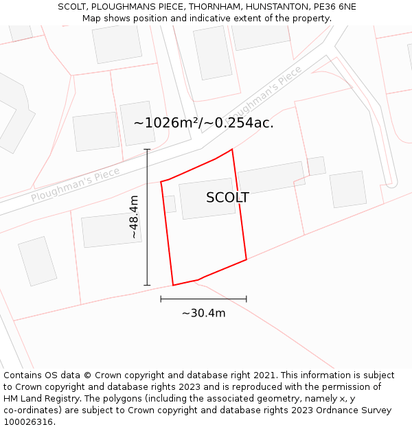 SCOLT, PLOUGHMANS PIECE, THORNHAM, HUNSTANTON, PE36 6NE: Plot and title map