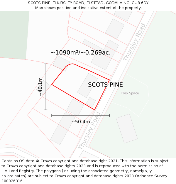 SCOTS PINE, THURSLEY ROAD, ELSTEAD, GODALMING, GU8 6DY: Plot and title map