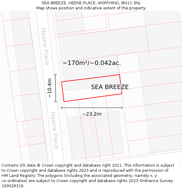 SEA BREEZE, HEENE PLACE, WORTHING, BN11 3NL: Plot and title map