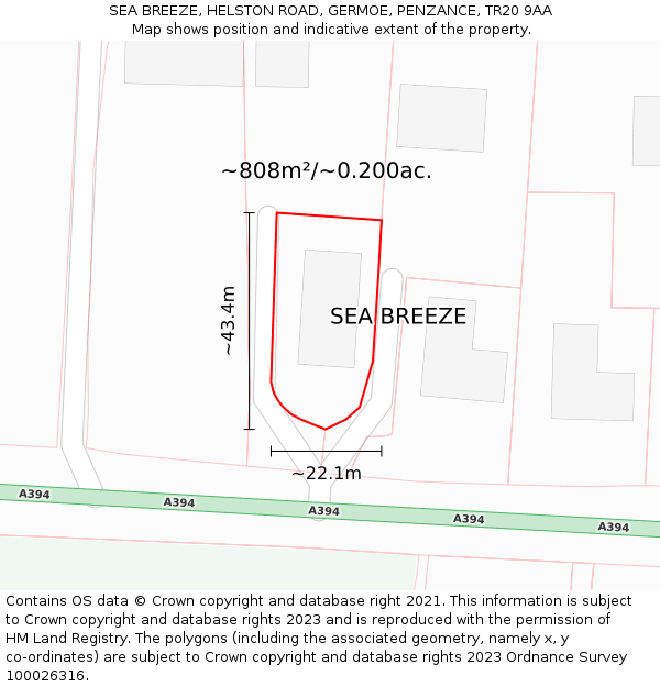 SEA BREEZE, HELSTON ROAD, GERMOE, PENZANCE, TR20 9AA: Plot and title map