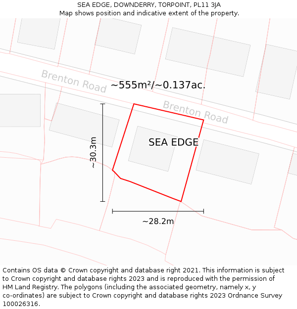 SEA EDGE, DOWNDERRY, TORPOINT, PL11 3JA: Plot and title map
