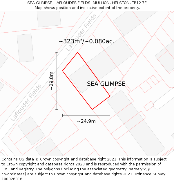 SEA GLIMPSE, LAFLOUDER FIELDS, MULLION, HELSTON, TR12 7EJ: Plot and title map