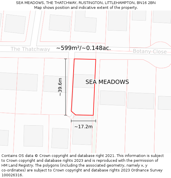 SEA MEADOWS, THE THATCHWAY, RUSTINGTON, LITTLEHAMPTON, BN16 2BN: Plot and title map