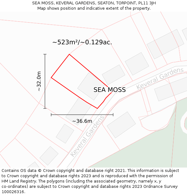 SEA MOSS, KEVERAL GARDENS, SEATON, TORPOINT, PL11 3JH: Plot and title map