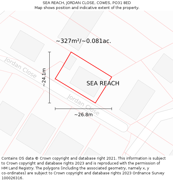 SEA REACH, JORDAN CLOSE, COWES, PO31 8ED: Plot and title map