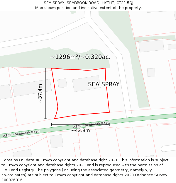 SEA SPRAY, SEABROOK ROAD, HYTHE, CT21 5QJ: Plot and title map