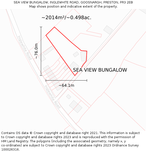 SEA VIEW BUNGALOW, INGLEWHITE ROAD, GOOSNARGH, PRESTON, PR3 2EB: Plot and title map