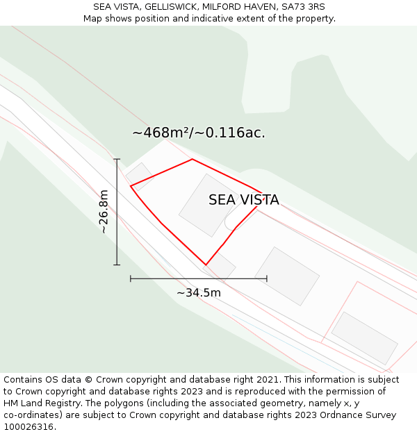 SEA VISTA, GELLISWICK, MILFORD HAVEN, SA73 3RS: Plot and title map