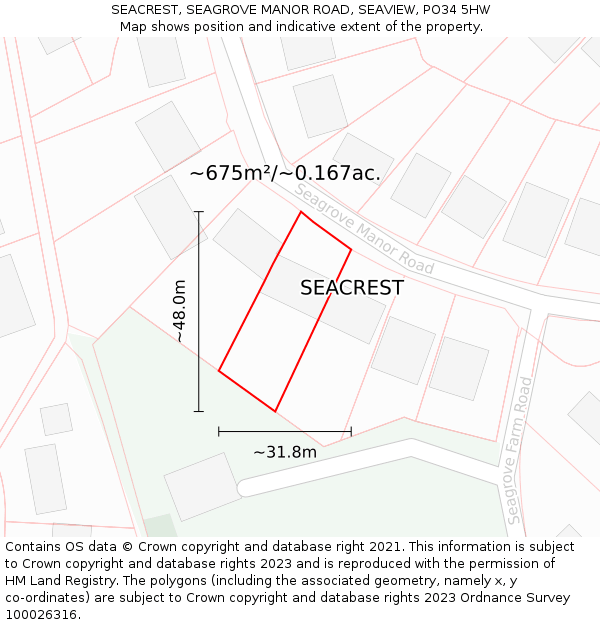 SEACREST, SEAGROVE MANOR ROAD, SEAVIEW, PO34 5HW: Plot and title map