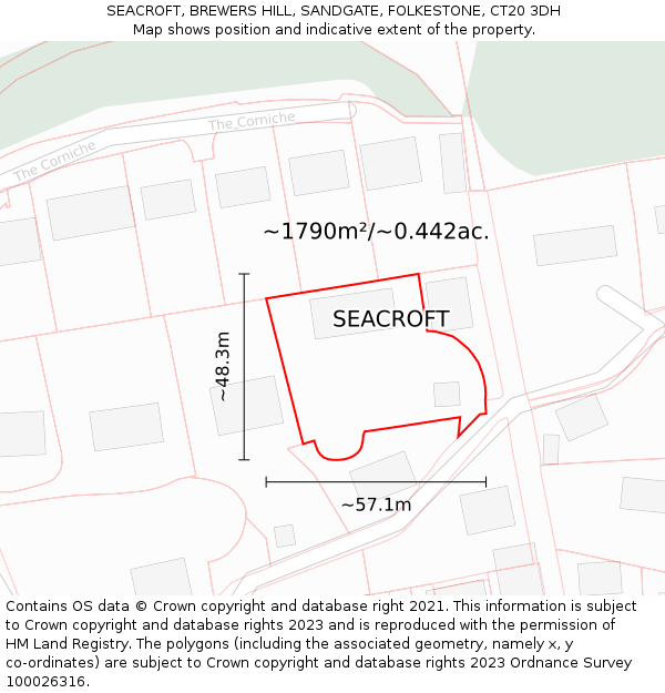 SEACROFT, BREWERS HILL, SANDGATE, FOLKESTONE, CT20 3DH: Plot and title map