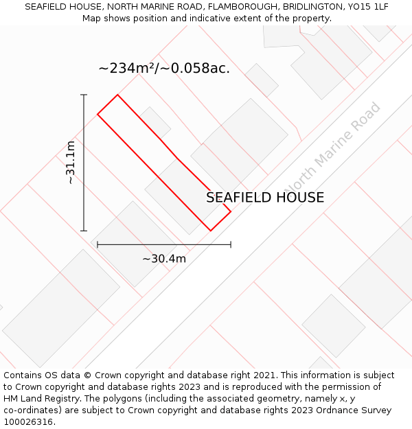 SEAFIELD HOUSE, NORTH MARINE ROAD, FLAMBOROUGH, BRIDLINGTON, YO15 1LF: Plot and title map