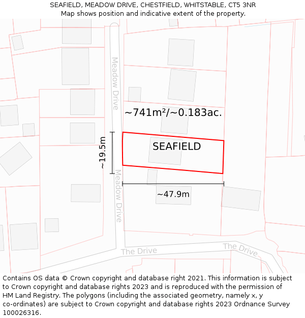 SEAFIELD, MEADOW DRIVE, CHESTFIELD, WHITSTABLE, CT5 3NR: Plot and title map