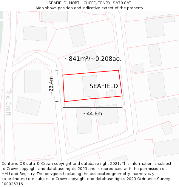 SEAFIELD, NORTH CLIFFE, TENBY, SA70 8AT: Plot and title map